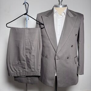 Raffinati Suit Mens 40 36x31 Taupe Gray Solid Double Breasted Peak Lapel Vintage